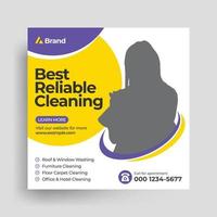 modello di post sui social media per il servizio di pulizia, banner web aziendale per la pulizia della casa vettore