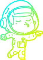 astronauta fiducioso del fumetto di disegno a tratteggio a gradiente freddo vettore