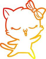 caldo gradiente disegno cartone animato gatto danzante con fiocco in testa vettore