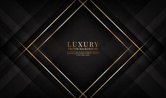 Lo sfondo astratto di lusso nero 3d si sovrappone a strati sullo spazio scuro con decorazioni effetto linee dorate. elemento di design grafico concetto di stile elegante per banner, volantini, biglietti, brochure o landing page vettore