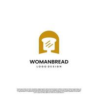 donna pane logo design su isolato sfondo, donna testa combinare con fetta pane logo concetto vettore