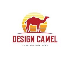 cammello logo design vettore modello. deserto logo design modello con tramonto