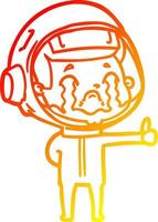 caldo gradiente di disegno cartone animato che piange astronauta vettore