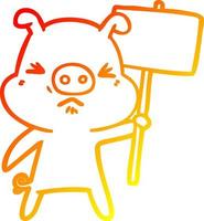 caldo gradiente disegno cartone animato maiale arrabbiato vettore