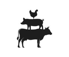 mucca maiale pollo stampino impostare. azienda agricola animali stampino icona impostare. impilati mucca maiale pollo stampino vettore modello.
