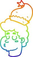 arcobaleno gradiente linea disegno uomo cartone animato che indossa il cappello di natale vettore
