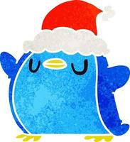 cartone animato retrò di natale del pinguino kawaii vettore