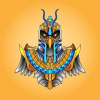 il signore di Horus Faraone Dio viso e testa egiziano aquila esport logo. faraonico Ali e il chiave per vita e il egiziano eterno sole portafortuna logo design vettore