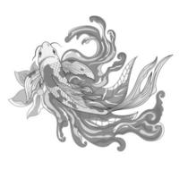 mano disegnato koi pesce con fiore tatuaggio per braccio. giapponese tatuaggio e illustrazione per colorazione libro. asiatico tradizionale tatuaggio design. koi carpa con acqua spruzzo vettore