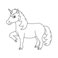 magico fata unicorno. cavallo carino. pagina del libro da colorare per bambini. stile cartone animato. illustrazione vettoriale isolato su sfondo bianco.