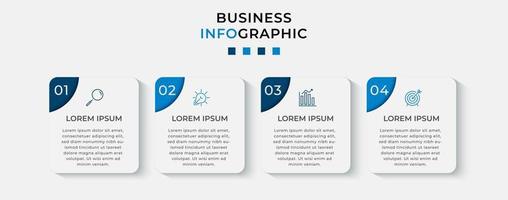 modello di business di progettazione infografica vettoriale con icone e 4 opzioni o passaggi. può essere utilizzato per diagramma di processo, presentazioni, layout del flusso di lavoro, banner, diagramma di flusso, grafico informativo