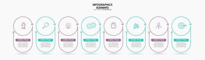 vettore Infografica design attività commerciale modello con icone e 8 opzioni o passi. può essere Usato per processi diagramma, presentazioni, flusso di lavoro disposizione, striscione, flusso grafico, Informazioni grafico