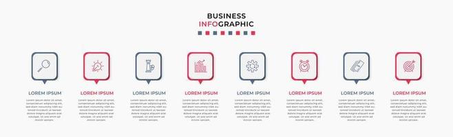 vettore Infografica design attività commerciale modello con icone e 8 opzioni o passi. può essere Usato per processi diagramma, presentazioni, flusso di lavoro disposizione, striscione, flusso grafico, Informazioni grafico