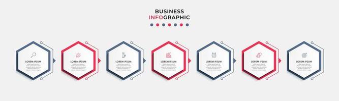 attività commerciale Infografica design modello vettore con icone e 7 opzioni o passi. può essere Usato per processi diagramma, presentazioni, flusso di lavoro disposizione, striscione, flusso grafico, Informazioni grafico