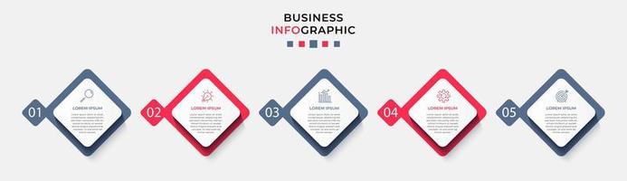 modello di business di progettazione infografica vettoriale con icone e 5 opzioni o passaggi. può essere utilizzato per diagramma di processo, presentazioni, layout del flusso di lavoro, banner, diagramma di flusso, grafico informativo