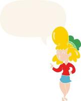 cartone animato donna e grande capelli e discorso bolla nel retrò stile vettore