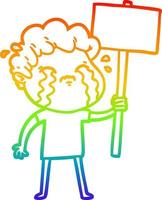 arcobaleno gradiente linea disegno cartone animato uomo che piange vettore