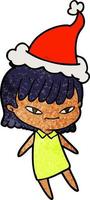 cartone animato strutturato di una donna che indossa il cappello di Babbo Natale vettore