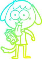 disegno a linea a gradiente freddo cane simpatico cartone animato che indossa una camicia da ufficio vettore