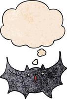 cartone animato vampiro felice pipistrello e bolla di pensiero in stile grunge texture pattern vettore