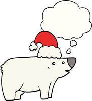 orso del fumetto che indossa il cappello di Natale e la bolla di pensiero vettore