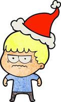 cartone animato strutturato di un uomo infastidito che indossa il cappello di Babbo Natale vettore