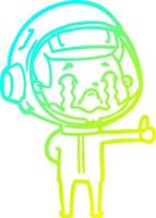 astronauta piangente del fumetto di disegno a tratteggio a gradiente freddo vettore