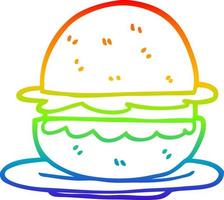 hamburger di cartone animato di disegno a tratteggio sfumato arcobaleno vettore