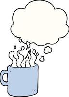 fumetto caldo tazza di caffè e bolla di pensiero vettore
