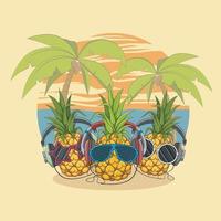 ananas con bicchieri e cuffia, vettore, illustrazione vettore