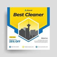 modello di post sui social media per il servizio di pulizia, banner web aziendale per la pulizia della casa vettore