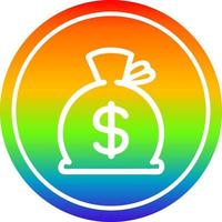 sacco di denaro circolare nello spettro arcobaleno vettore