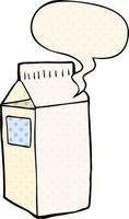 cartone animato latte scatola di cartone e discorso bolla nel comico libro stile