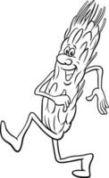 cartone animato orecchio di grano cibo comico personaggio colorazione pagina vettore
