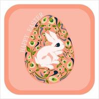 contento Pasqua vacanza e Ciao primavera concetto nel pastello colori cartone animato stile design. isolato vettore saluto carta con Pasqua coniglietto nel decorato con fiori rosa Pasqua uovo