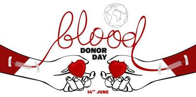 mondo sangue donatore giorno manifesto, umano dona sangue, sangue Borsa, cuore e mano vettore