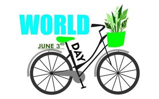 3 ° giugno mondo bicicletta giorno modello design per striscione, saluto carte, logo, mnemonico, simbolo, icona, etichetta, bandiera o manifesto design vettore illustrazione