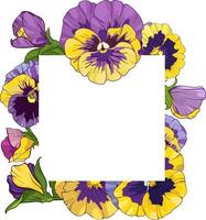 piazza telaio con viola del pensiero fiori, giallo e viola fiori verde le foglie ornamento , vettore illustrazione