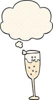 cartone animato Champagne bicchiere e pensato bolla nel comico libro stile vettore