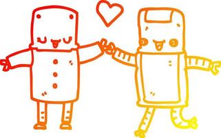 caldo pendenza linea disegno cartone animato robot nel amore vettore