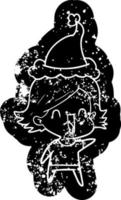 icona in difficoltà del fumetto di una donna felice che indossa il cappello di Babbo Natale vettore