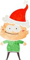 cartone animato retrò di un uomo calvo che fissa indossando il cappello di Babbo Natale vettore