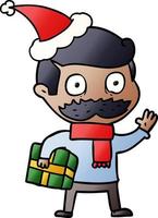 pendenza cartone animato di un' uomo con baffi e Natale presente indossare Santa cappello vettore