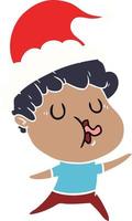 illustrazione a colori piatta di un uomo che canta indossando il cappello di Babbo Natale vettore