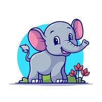 carino elefante sorridente cartone animato vettore icona illustrazione. animale natura icona concetto isolato premio vettore. piatto cartone animato stile