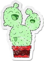 adesivo angosciato di un eccentrico cactus cartone animato disegnato a mano vettore