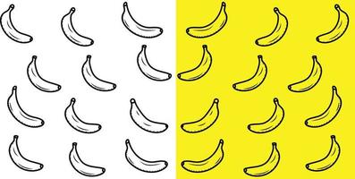 vettore illustrazione di senza soluzione di continuità Banana scarabocchio modello nel Due sfondo colori bianca e giallo