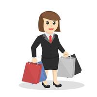 attività commerciale donna segretario corto capelli trasporto shopping borse design personaggio su bianca sfondo
