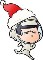 pendenza cartone animato di un' stressato astronauta indossare Santa cappello vettore