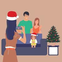 persone festeggiare nuovo anno e Natale. i regali e decorazioni, Natale albero e festivo umore. vettore